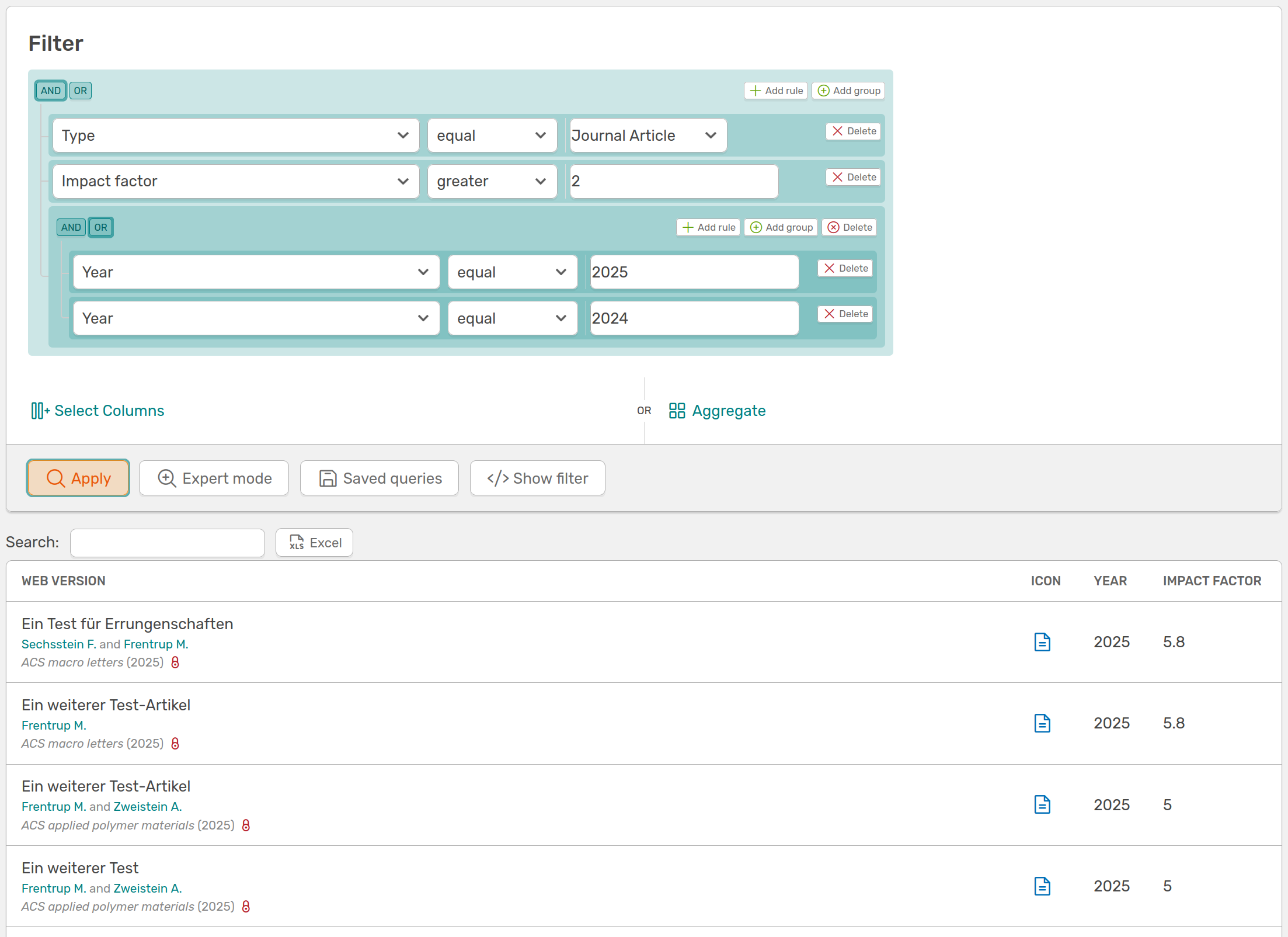 Example advanced search
