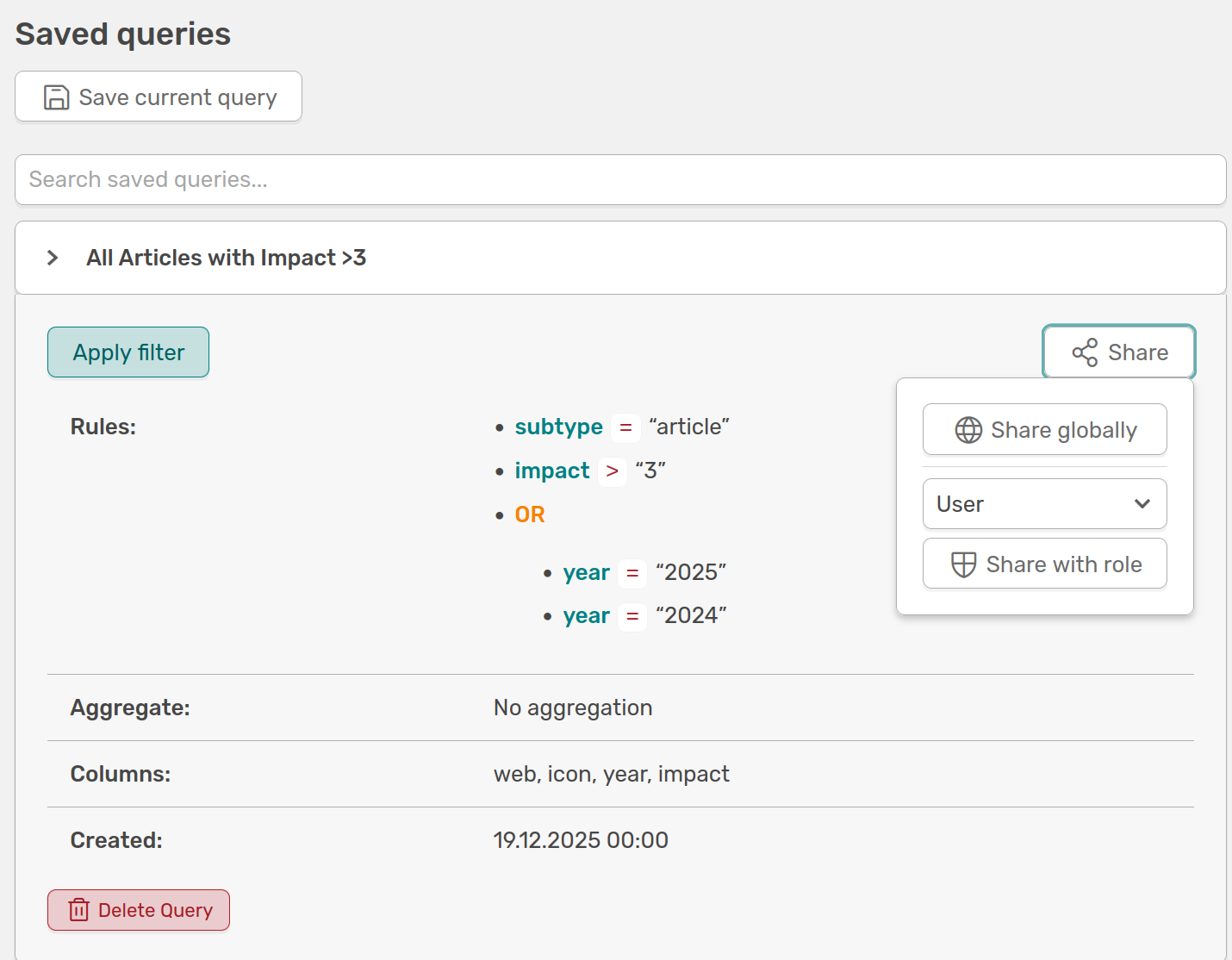 Save widget search