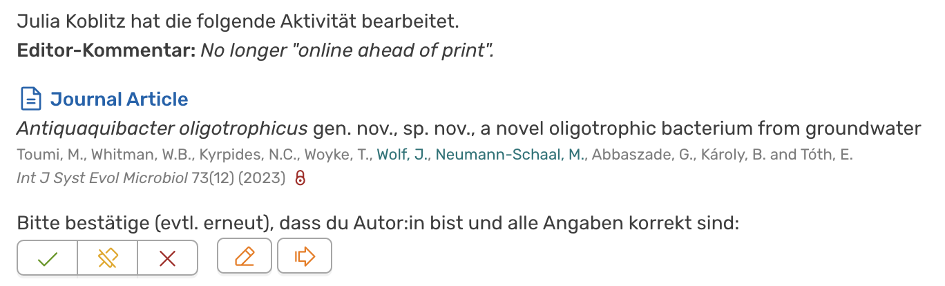 Benachrichtigung eines Nutzenden über eine Bearbeitung.