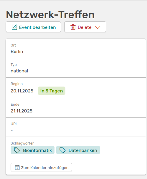 Erstelltes Event