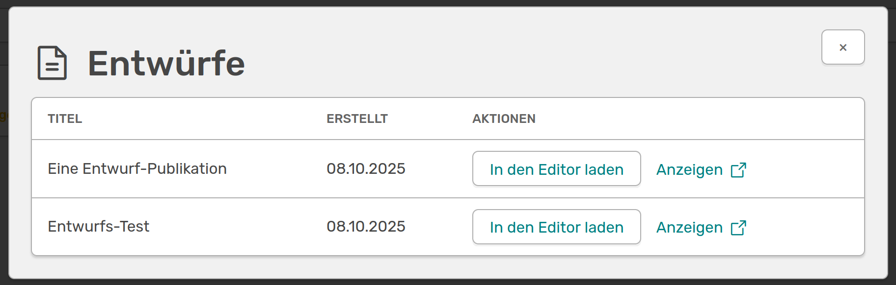 Anzeige Entwürfe