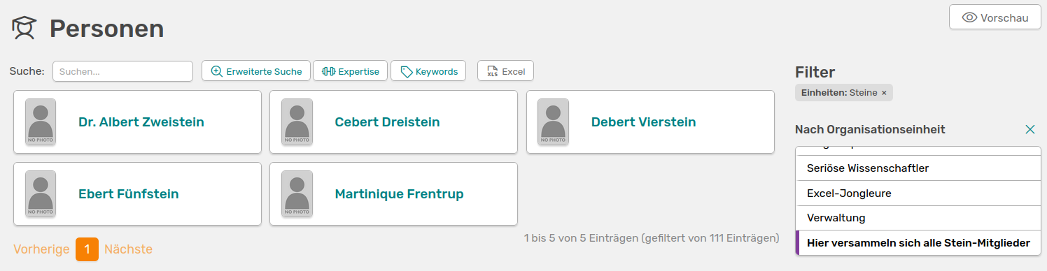 Filter Organisationseinheit