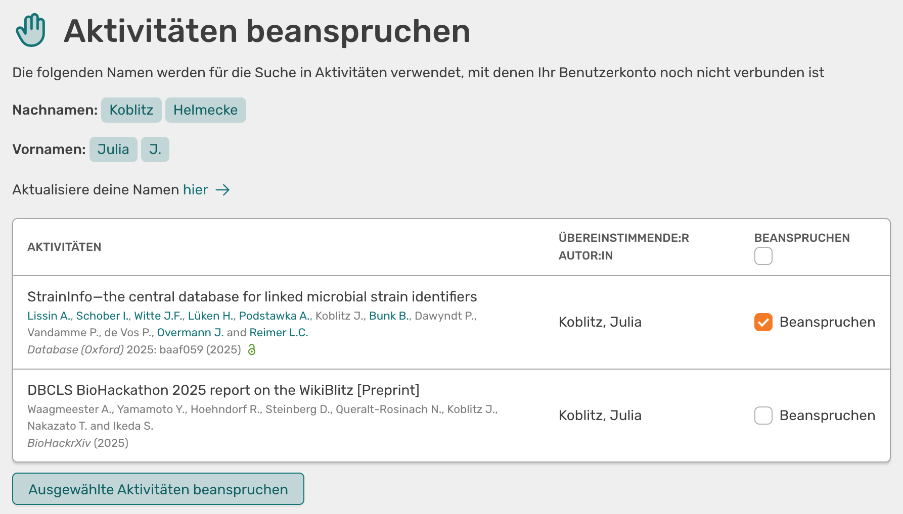 Aktivitäten beanspruchen
