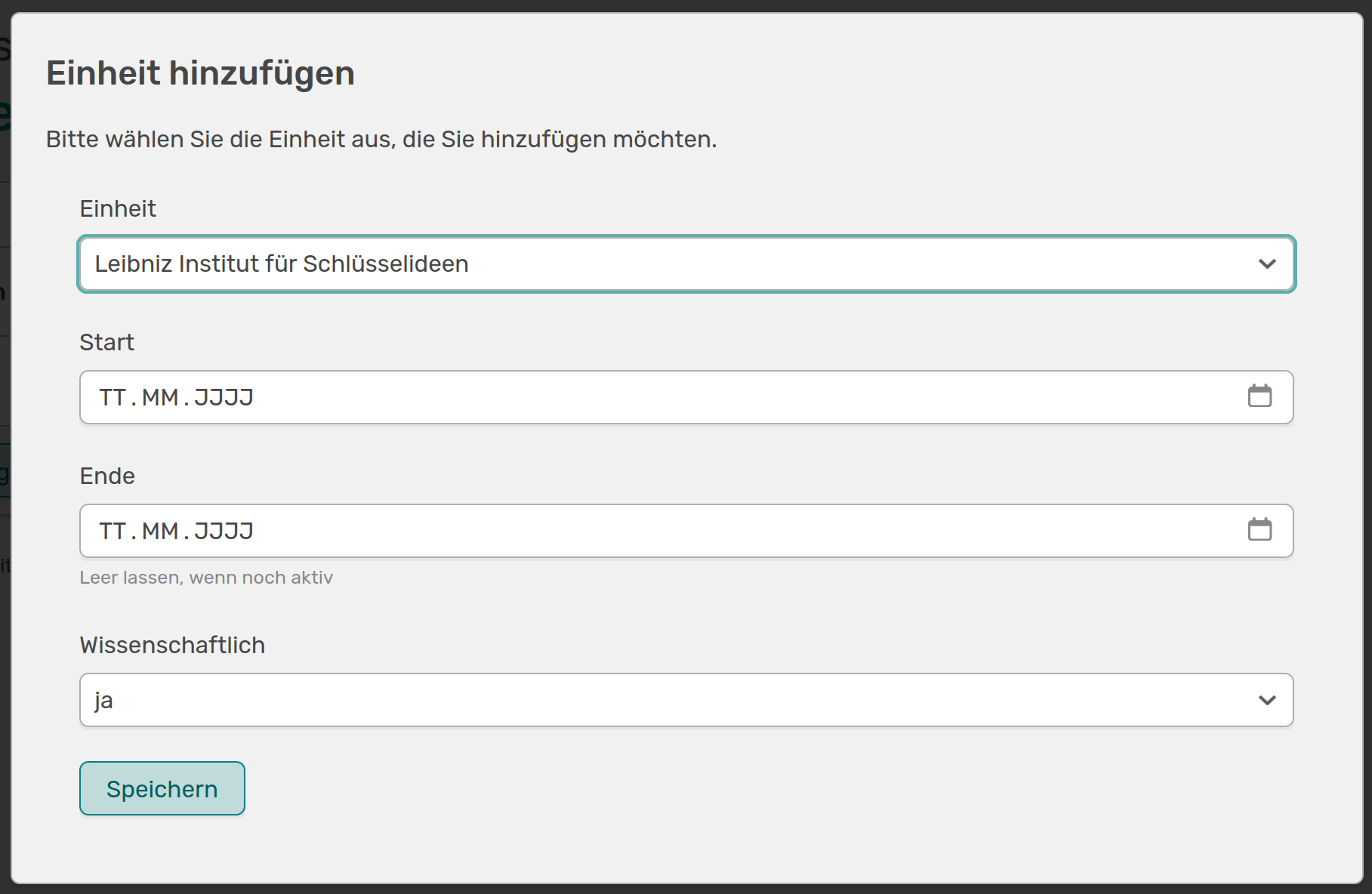 Einheit hinzufügen Profil